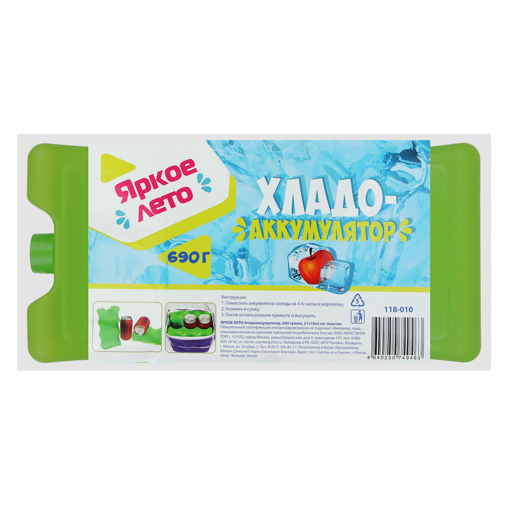 Хладоаккумулятор для термосумки, 690 гр, 21х10х5см