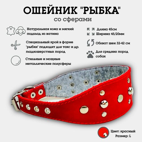 Ошейник "Селедка со сферами" из натуральной кожи и ватина L