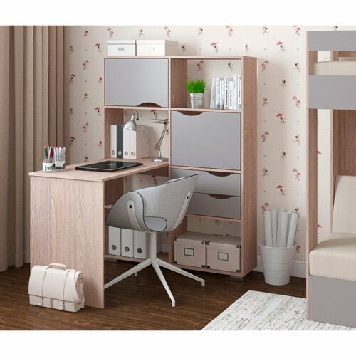 Компьютерный стол угловой Есэндвич Лаворо, 110x110х150 см, правый, Анкор светлый/Вулканический серый