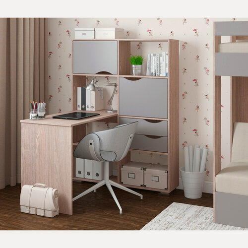 Изображение товара Компьютерный стол угловой Есэндвич Лаворо, 110x110х150 см, правый, Анкор светлый/Вулканический серый