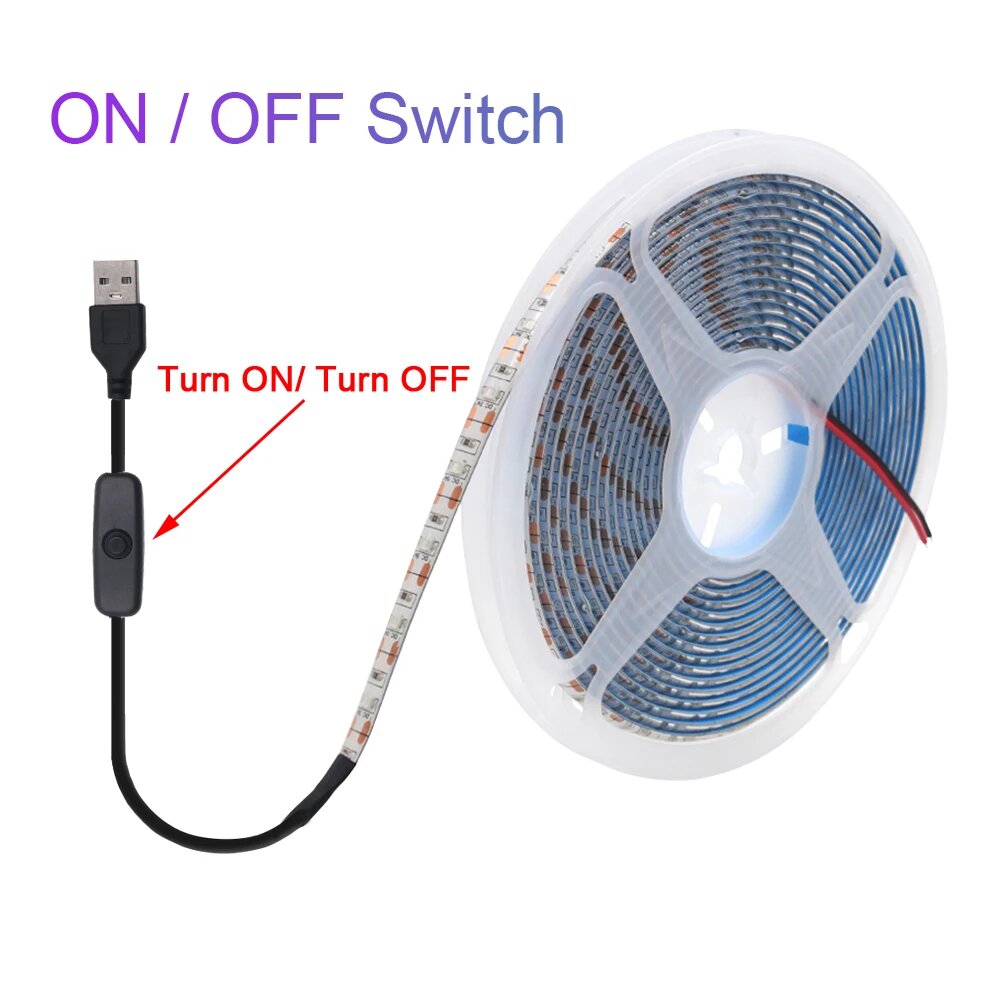 GAHADA Светодиодная лента USB 60LED 0.5 м 1 м 2 м 5 м With on off switch Тёплый белый 4m Waterproof IP65