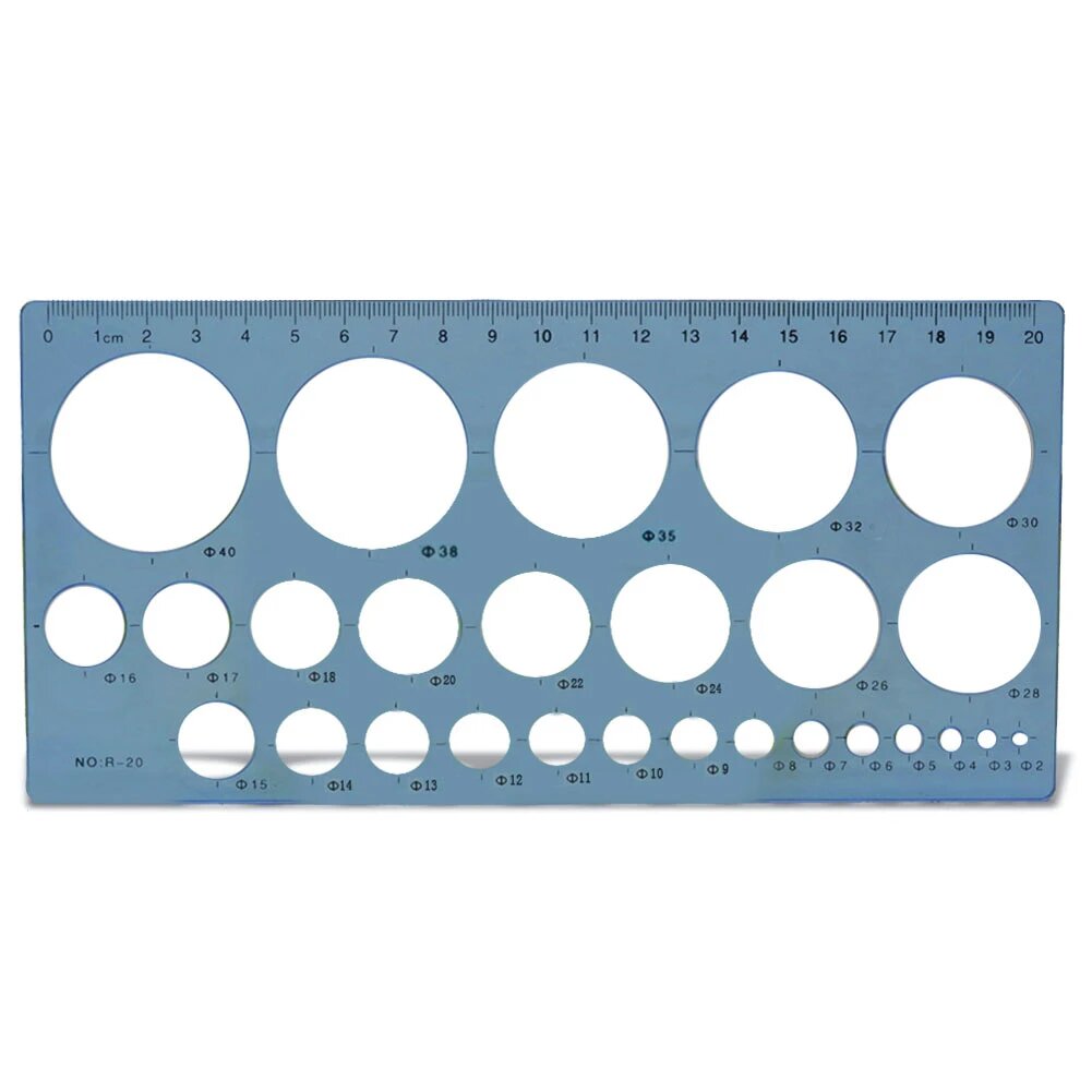 Линейка AliWuzn синяя пластиковая 20 см, Circular Hole Ruler
