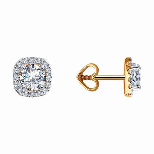 фото Серьги пусеты diamant online, красное золото, 585 проба, фианит, длина 0.7 см, , прозрачный