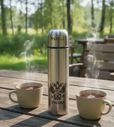 Термос Kelli KT-0907 KL-0907, нержавеющая сталь, 1л, узкий, серебристый — фото 1