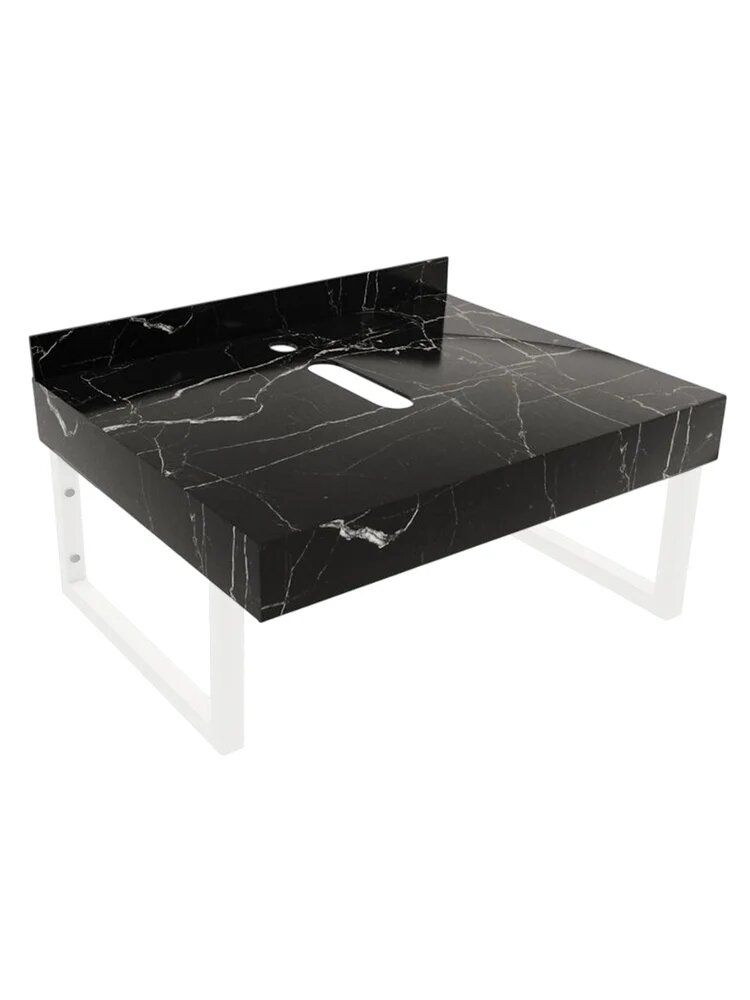 Столешница в ванную под раковину Teymi Helmi 60 черный мрамор с белыми кронштейнами