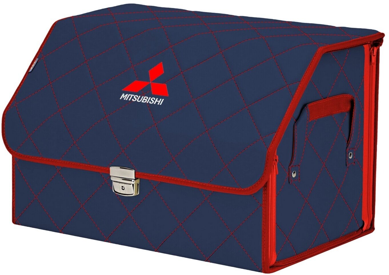 Органайзер-саквояж в багажник "Союз Премиум" (размер L). Цвет: синий с красной прострочкой Ромб и вышивкой Mitsubishi (Митсубиши).