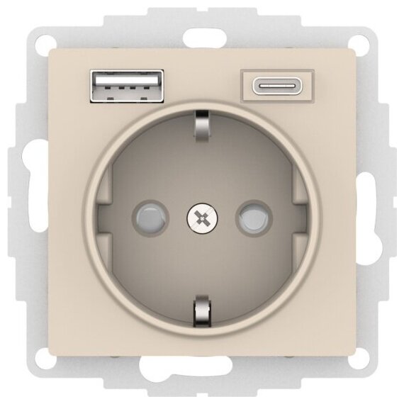 Розетка Systeme Electric (schneider Electric) SCHNEIDER ELECTRIC ATLASDESIGN 16А с 2 USB A+C, механизм, бежевый, ATN000232