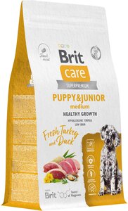 Фото Сухой корм для щенков средних пород Brit Care Dog Puppy&Junior M Healthy Growth, с индейкой и уткой