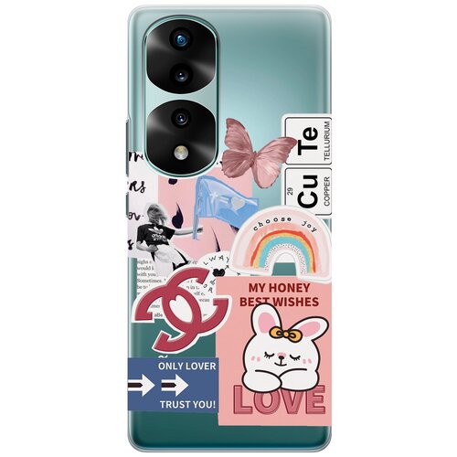 Силиконовый чехол с принтом Cute Stickers для Honor 70 Pro / Honor 70 Pro+ / Хонор 70 / 70 Про Плюс силиконовый чехол божья коровка на цветке на honor 70 pro honor 70 pro хонор 70 70 про плюс с эффектом блика