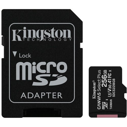 Карта памяти 256Gb - Kingston Micro Secure Digital HC Class10 UHS-I Canvas Select Plus SDCS2/256GB с переходником под SD (Оригинальная!)