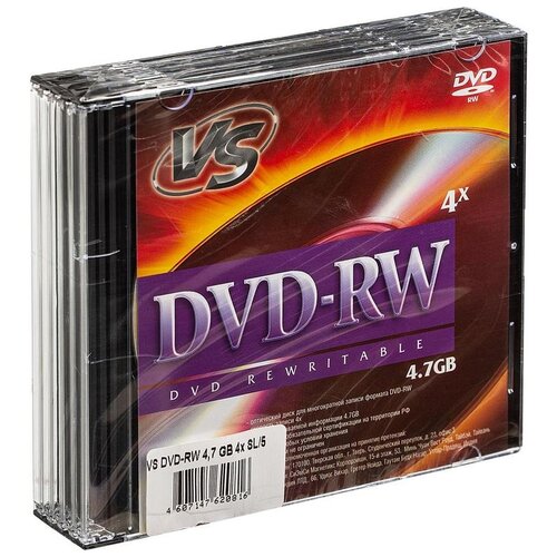 Диск DVD-RW VS 4.7 ГБ 4x slim box VSDVDRWSL501 (5 штук в упаковке)