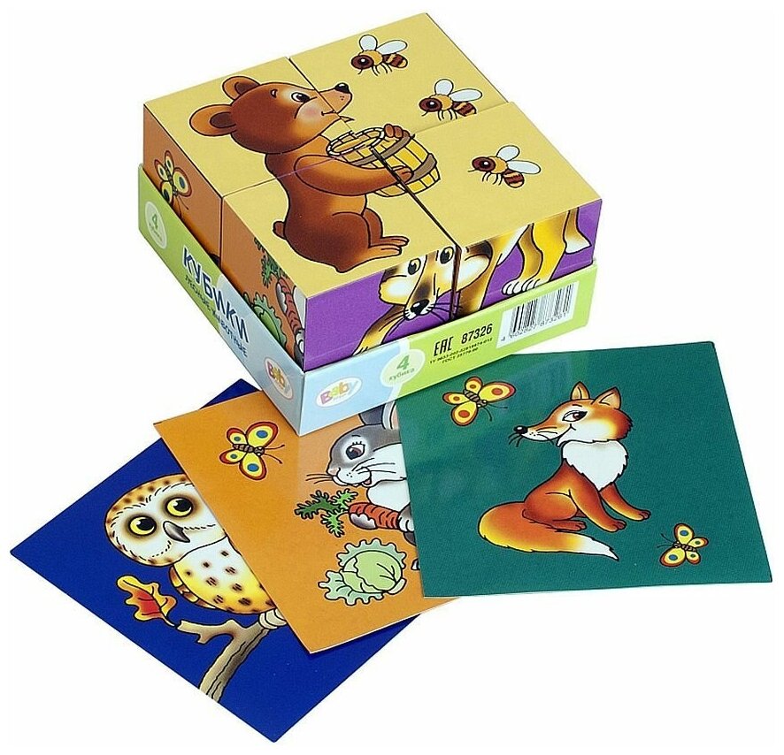 Кубики для малышей - Лесные животные, с вкладышами, 4 шт, 1 набор