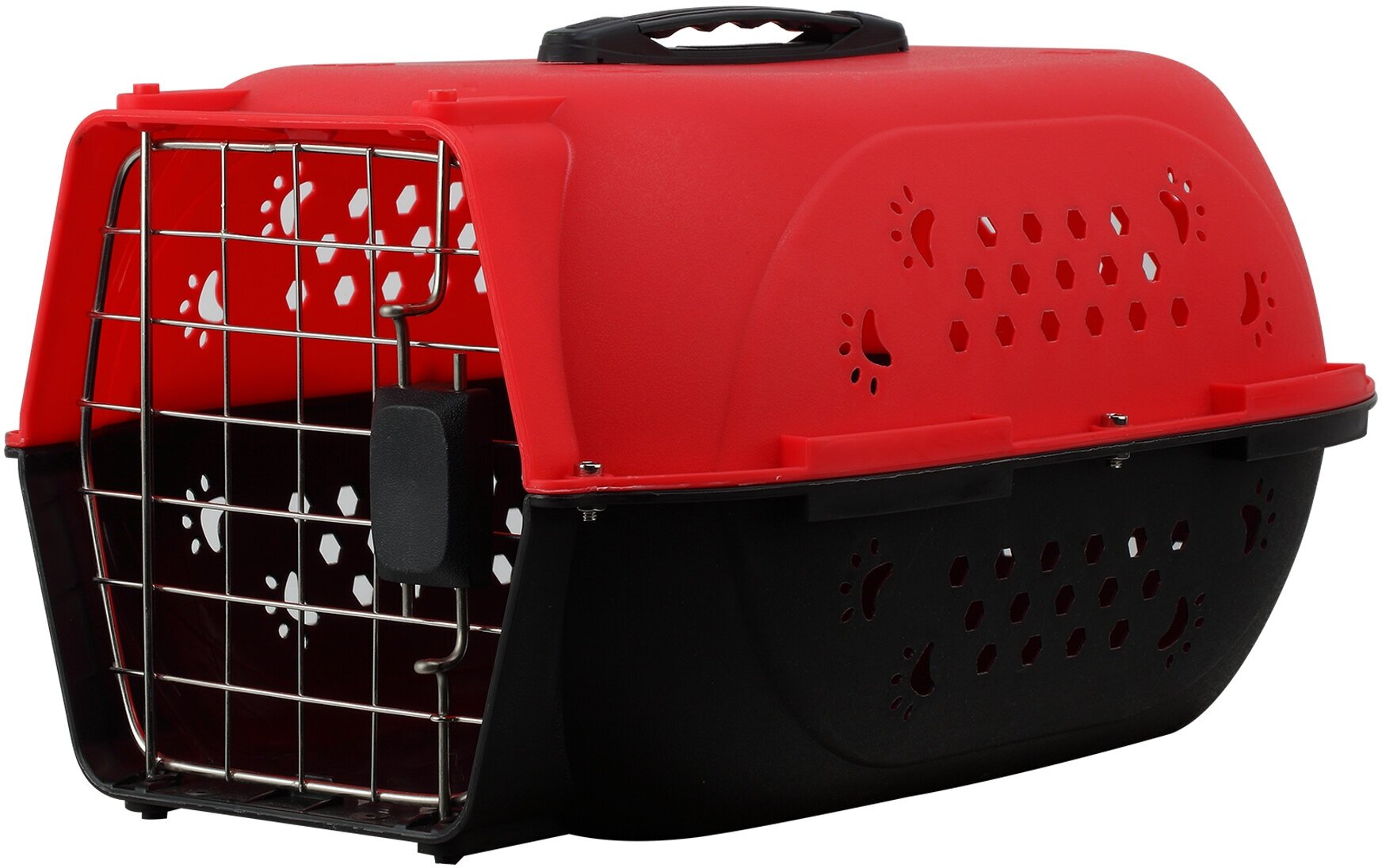 Пластиковая переноска для кошек и собак мелких пород "Чистый котик" 48х32х26 см, красная