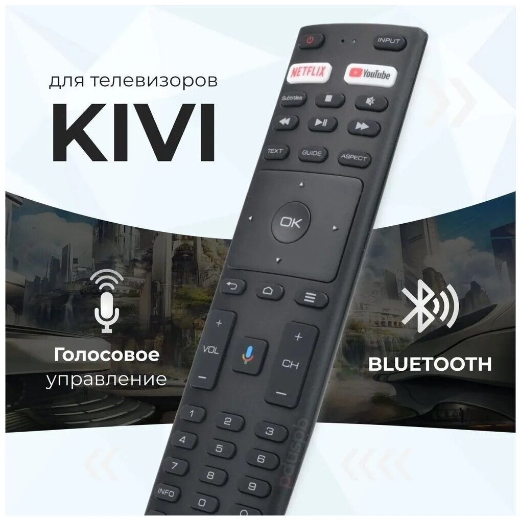 Голосовой пульт дистанционного управления для телевизора KIVI / JVC KT1942-HG (RC-20) Smart tv микрофон пульт Киви Дживиси с функцией youtube netflix