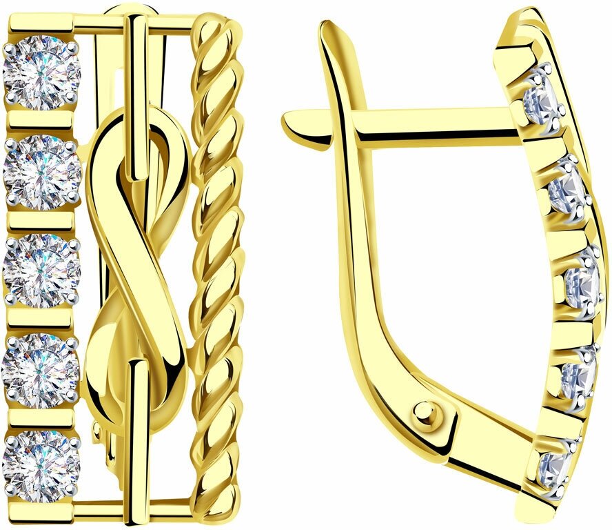 Серьги Diamant online, желтое золото, 585 проба, фианит