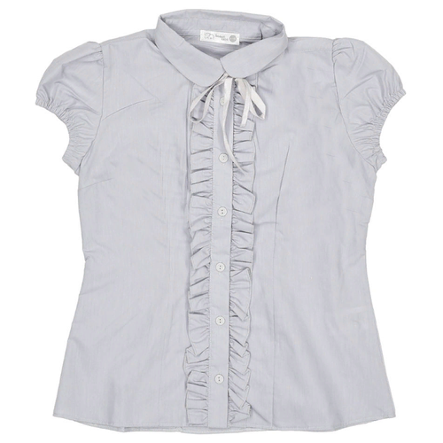 Блузка однотонная для девочки с коротким рукавом, одежда для школы, рубашка для девочки повседневная / Белый слон 5321 (светло-голубой) р.140