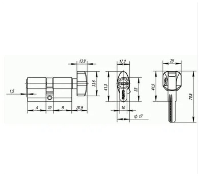 Цилиндровый механизм с вертушкой PUNTO Z402/100 mm (40+10+50) CP хром 5кл. /36185/ - фотография № 4