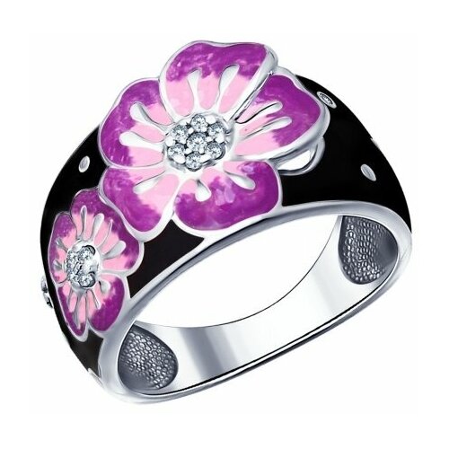 фото Серебряное кольцо sokolov 94011497 с фианитом и эмалью, размер 17,5 diamant-online