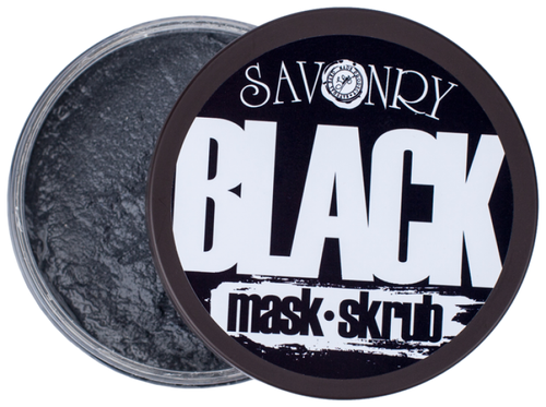 SAVONRY Маска-скраб для лица с углем BLACK MASK SCRUB/ детокс/черная глина (глубокое очищение пор, пилинг), 150 мл /с экстрактом череды