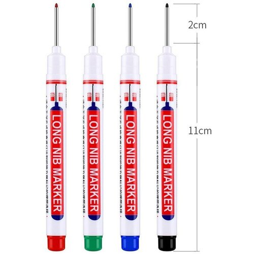 Набор маркеров с длинным стержнем 4 цвета / Маркер для труднодоступных мест строительный с длинным наконечником для разметки
