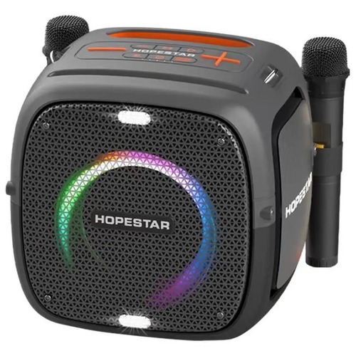 Портативная Bluetooth Колонка Hopestar Party One 80 Вт, с двумя беспроводными микрофонами/портативная акустика /блютуз колонка (серый)