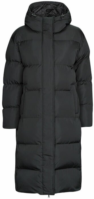 куртка  Superdry, демисезон/зима, удлиненная, силуэт трапеция, карманы, утепленная, регулируемый капюшон, стеганая, подкладка, несъемный капюшон, размер 16, черный