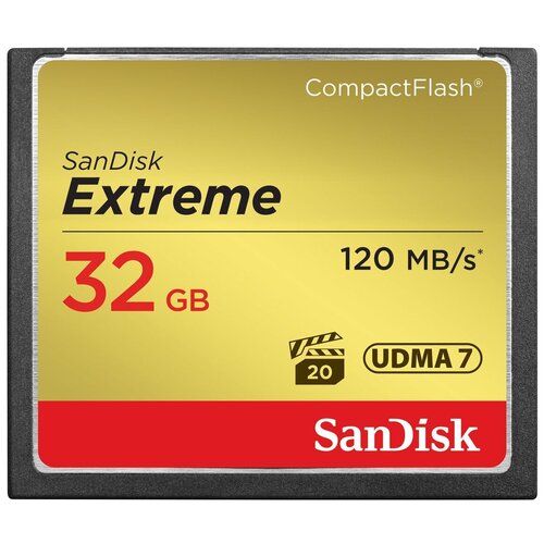 Карта памяти SanDisk Compact Flash 32 ГБ, R/W 120/85 МБ/с, черный карта памяти sandisk compact flash 256 гб r w 160 140 мб с 1 шт черный