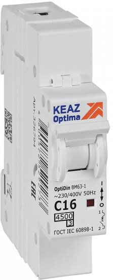 КЭАЗ OptiDin BM63 Автоматический выключатель 1P 16А C 4,5кА AC (BM63-1C16-4,5-УХЛ3)