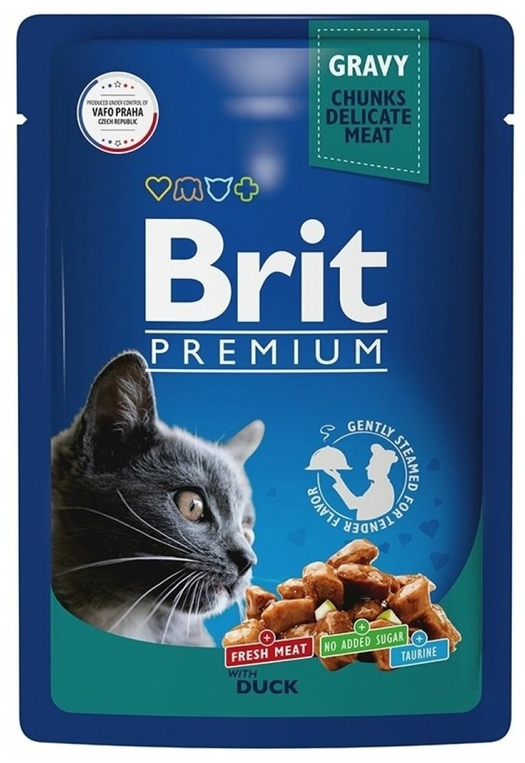 BRIT PREMIUM, влажный корм для кошек. Пауч для взрослых кошек, Утка в соусе, 85г, 5048908