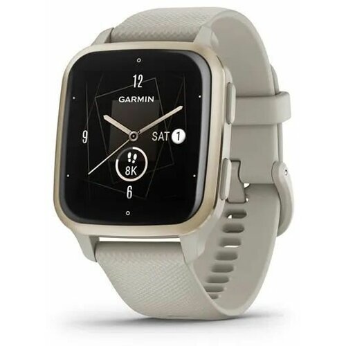Умные часы Garmin Venu Sq2 Music серый с безелем цвета кремовое золото и силиконовым ремешком 3600000₽