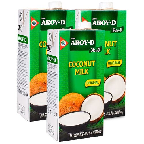 Молоко кокосовое AROY-D, 3 упаковки Tetra Pak по 1000 мл.