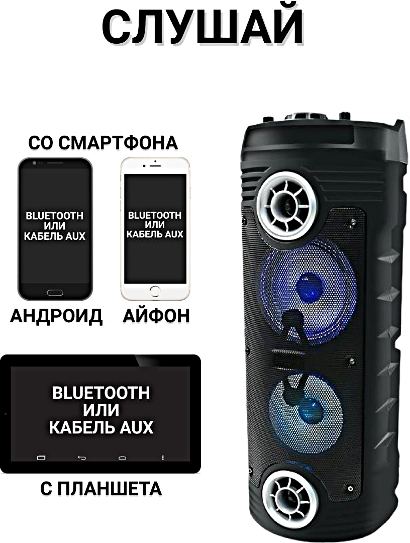 Большая беспроводная портативная Bluetooth колонка ZQS6208 с микрофоном караоке акустическая система WinStreak