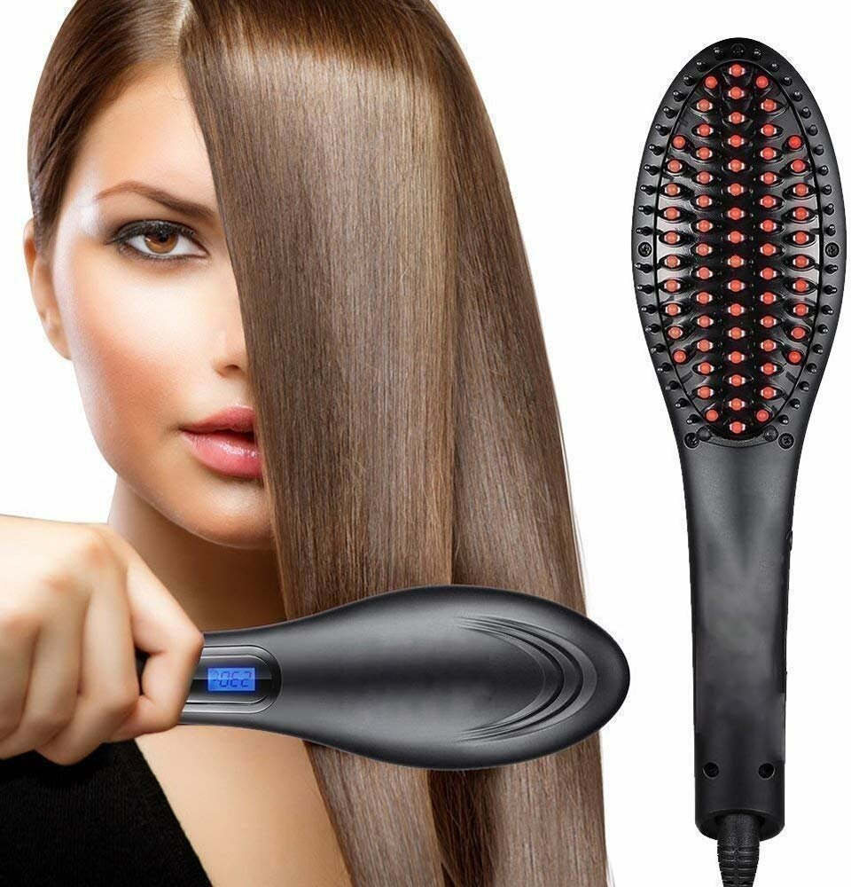 Электрическая расческа-выпрямитель для волос Fast Hair Straightener с дисплеем цвет черный - фотография № 2