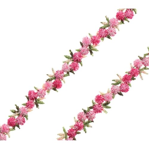 Кружевная тесьма розовые цветы для шитья и рукоделия ширина 1.2см, длина 180 см.