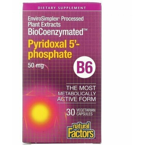 Natural Factors, BioCoenzymated, B6, пиридоксал-5-фосфат, 50 мг, 30 капсул