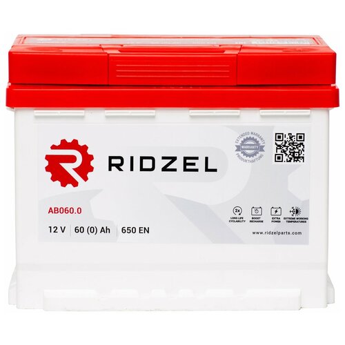Аккумулятор автомобильный Ridzel 60 А/ч 650 А обр. пол. Евро авто (242х175х190) AB060.0
