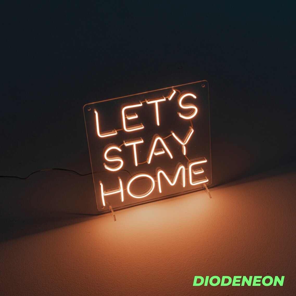 DIODENEON / Неоновый светильник - Lets stay home (Давай останемся дома)" 38х38 см, неоновая вывеска, гибкий неон, ночник