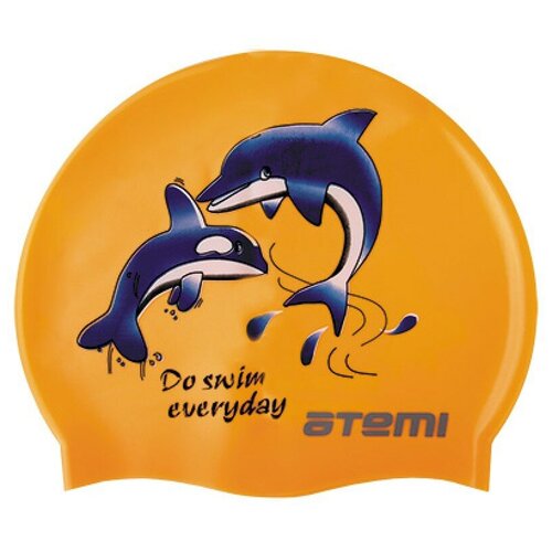 фото Шапочка для плавания atemi , силикон, оранжевая (дельфины), psc401