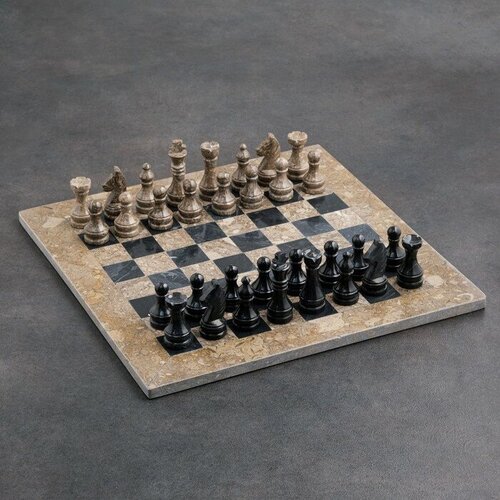 Шахматы «Элит», серый/черный, доска 40х40 см, оникс шахматы элит белый черный доска 40х40 см оникс