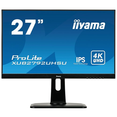 Монитор Iiyama LCD 27'' [16:9] 3840x2160(UHD 4K) IPS, nonGLARE, 300cd/m2, H178°/V178°, 1000:1, 80M:1, 1.07B, 4ms, DVI, HDMI, DP, USB-Hub, Height adj, Pivot, Tilt, Swivel, Speakers, 3Y, Black