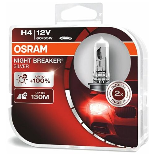 Лампа автомобильная галогеновая H4 OSRAM Night Breaker Laser +100% 12V 60/55W (комплект 2 шт.) 64193NBS_HCB