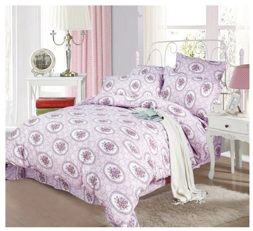Комплект постельного белья СайлиД A-173, 2-спальное с европростыней, хлопок, фиолетовый