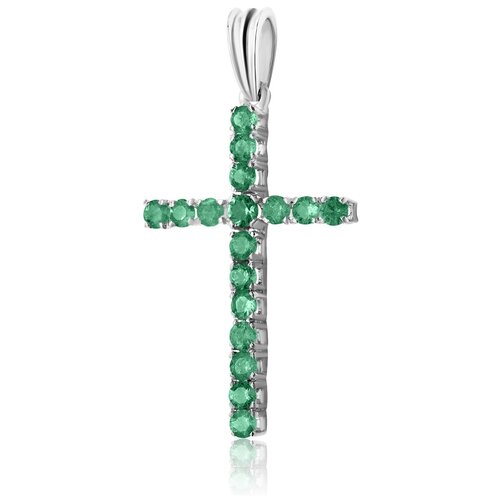 Крестик 1RBC, белое золото, 585 проба, изумруд