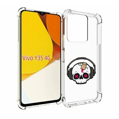 Чехол MyPads черепок в наушниках для Vivo Y35 4G 2022 / Vivo Y22 задняя-панель-накладка-бампер