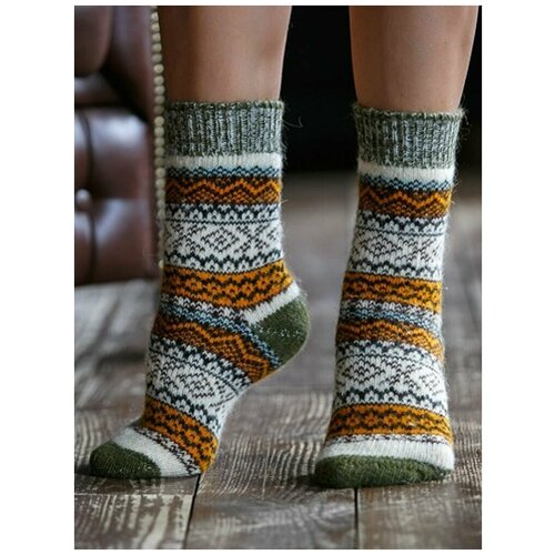 Носки Бабушкины носки, размер 35-37, коричневый, зеленый, серый, горчичный