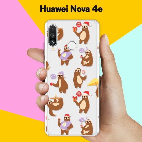 Силиконовый чехол Узор из ленивцев на Huawei Nova 4e силиконовый чехол узор из ленивцев на huawei y6s