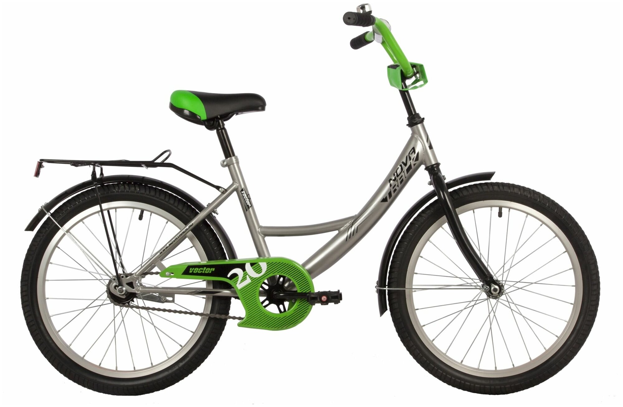 Велосипед детский Novatrack 20", Vector, серебро, защита А-тип, тормоз ножной