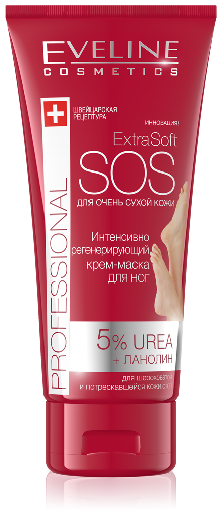 Eveline Cosmetics Крем-маска для стоп Extra Soft Sos Actively Regenerating Foot Cream Mask, 100 мл, 100 г, 1 уп.