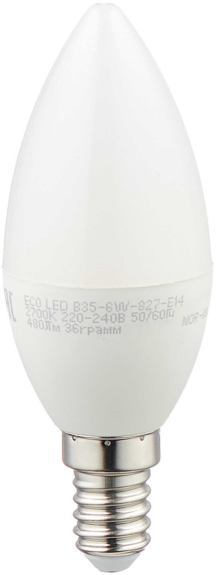 ЭРА ECO LED B35-6W-827-E14 (диод, свеча, 6Вт, тепл, E14)