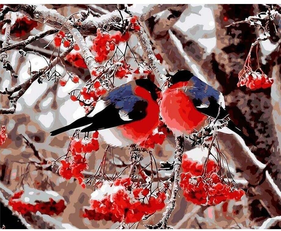 Картина по номерам «Снегири и рябина», GX8859, 40х50